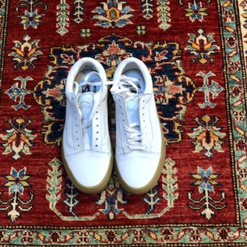 New White Leather Vans Women's 8
